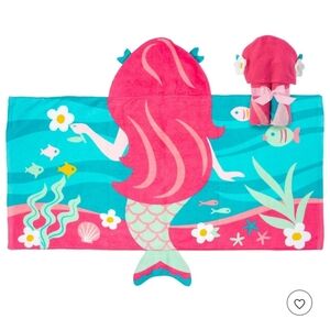 Stephen Joseph Mermaid Hooded Towel Pink Blue Ocean 46"x26" Kids Beach Bath NEW